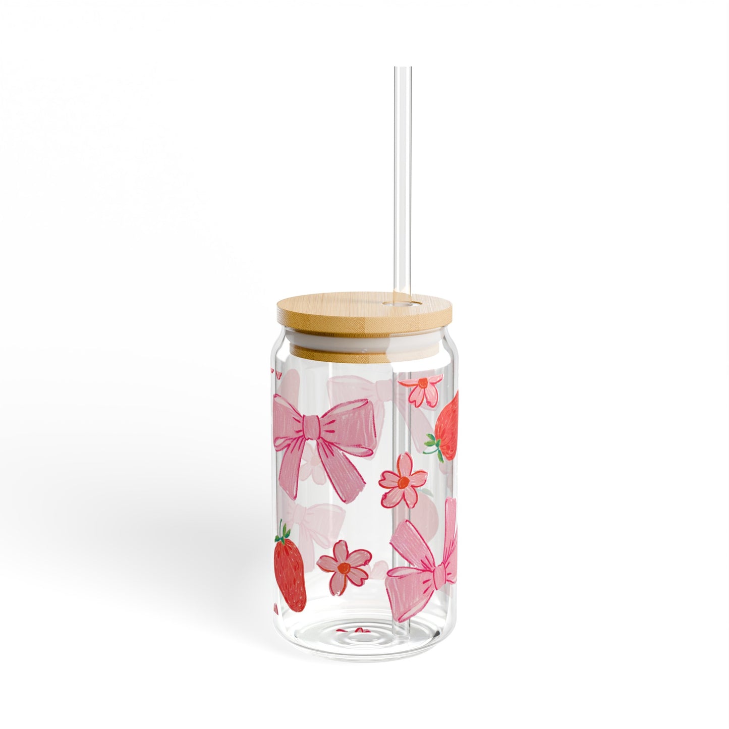 Vintage-Inspired Glass Cup featuring Delightful Strawberries, Flowers, and Bows Design