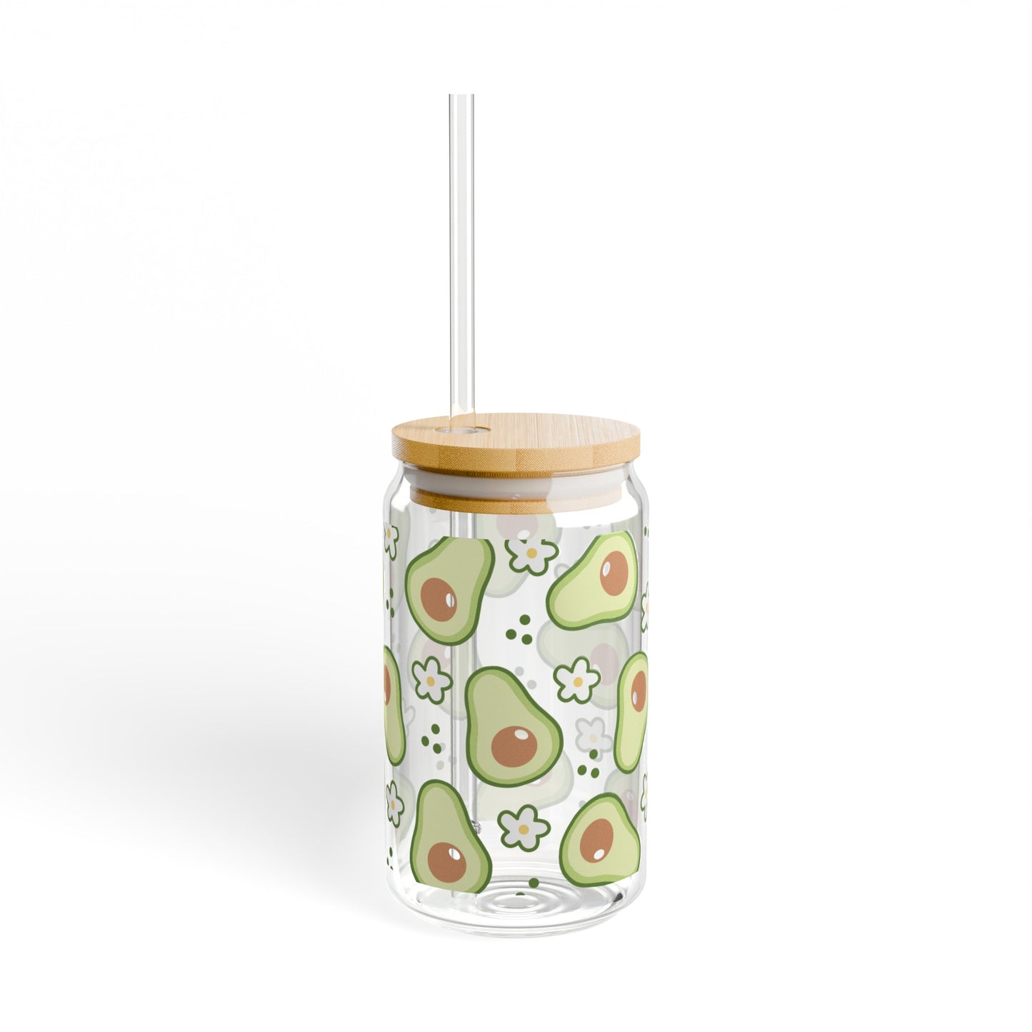 Adorable Avocado Print Glass Can Cup - Eco-Friendly and Stylish!