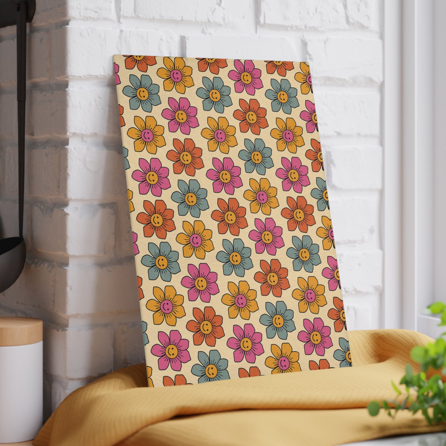 Retro Flowers Glass Cutting Board