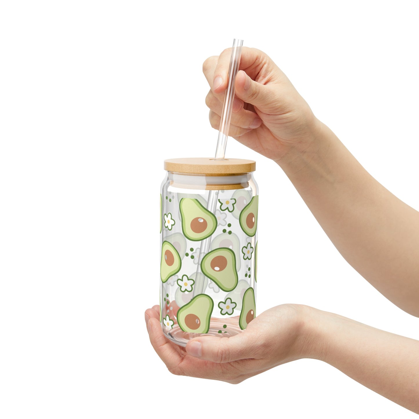 Adorable Avocado Print Glass Can Cup - Eco-Friendly and Stylish!