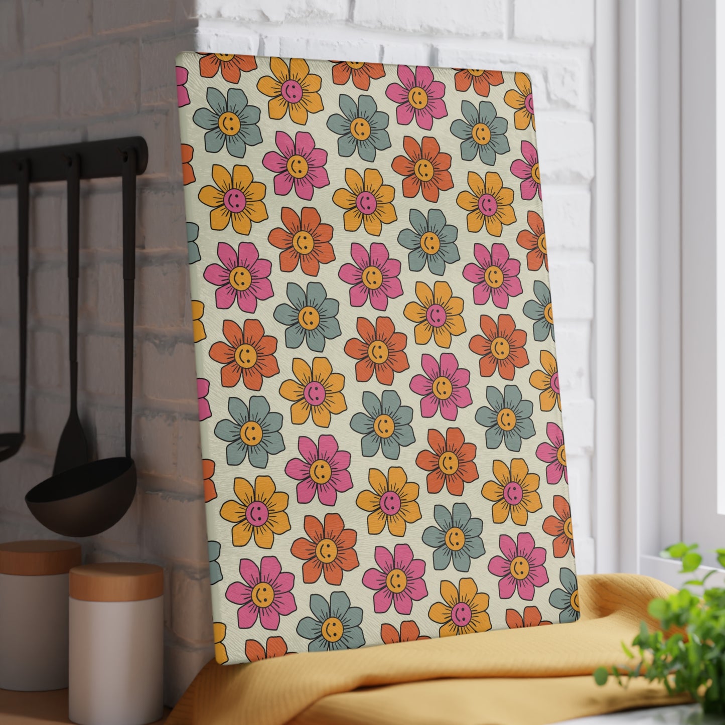 Retro Flowers Glass Cutting Board