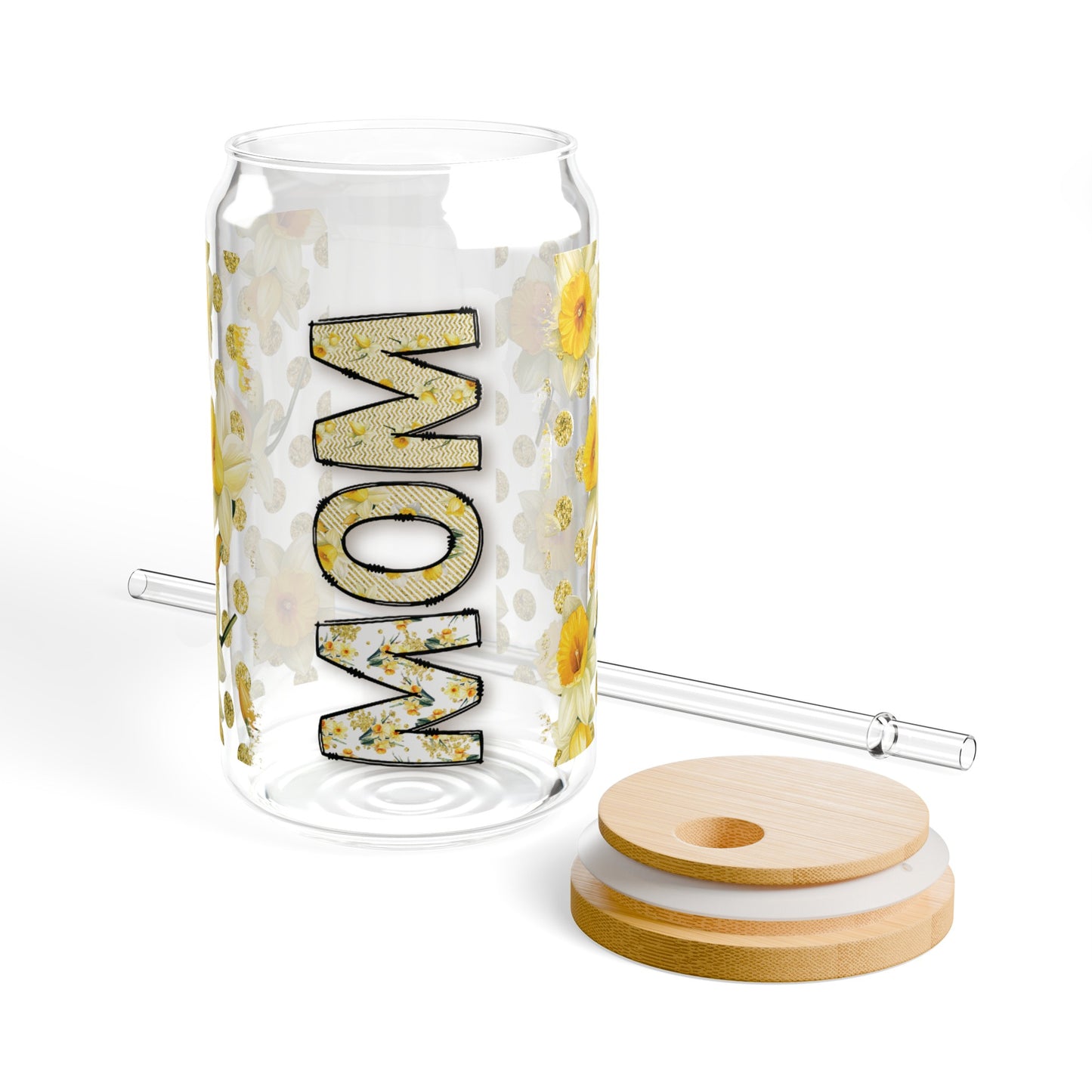 Colorful Mom Floral Glass Cup - Personalized Mother's Day Gift