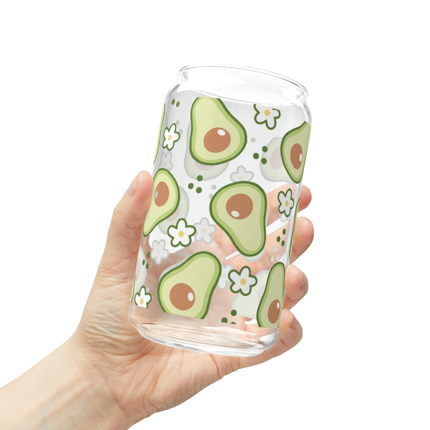 Adorable Avocado Print Glass Can Cup - Eco-Friendly and Stylish!