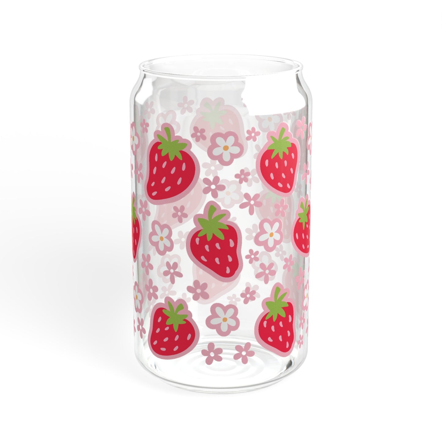 Vintage-Inspired Glass Cup with Strawberries and Flowers Design