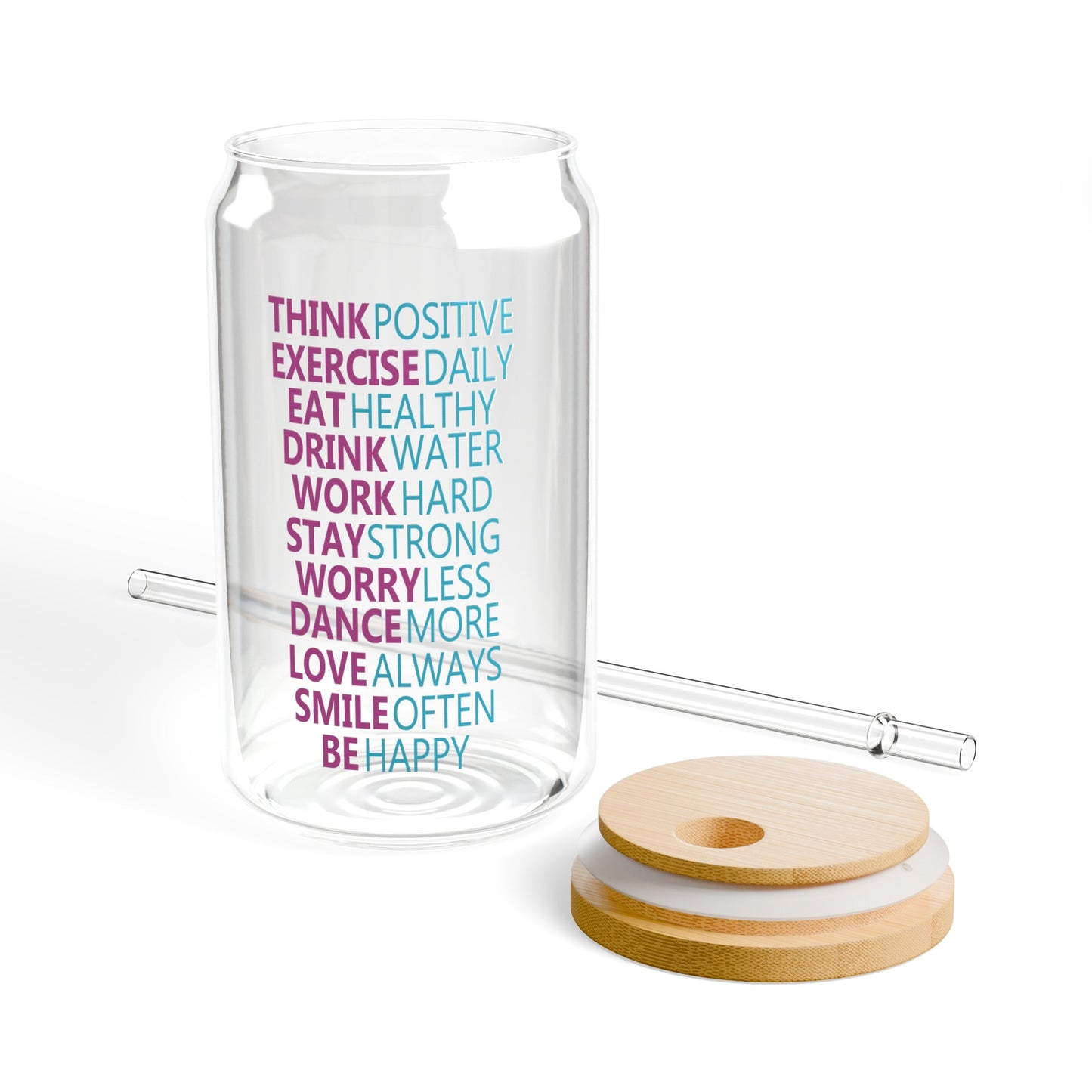 Think Positive Inspirational Glass Can Cup - Motivational Drinkware for Daily Encouragement