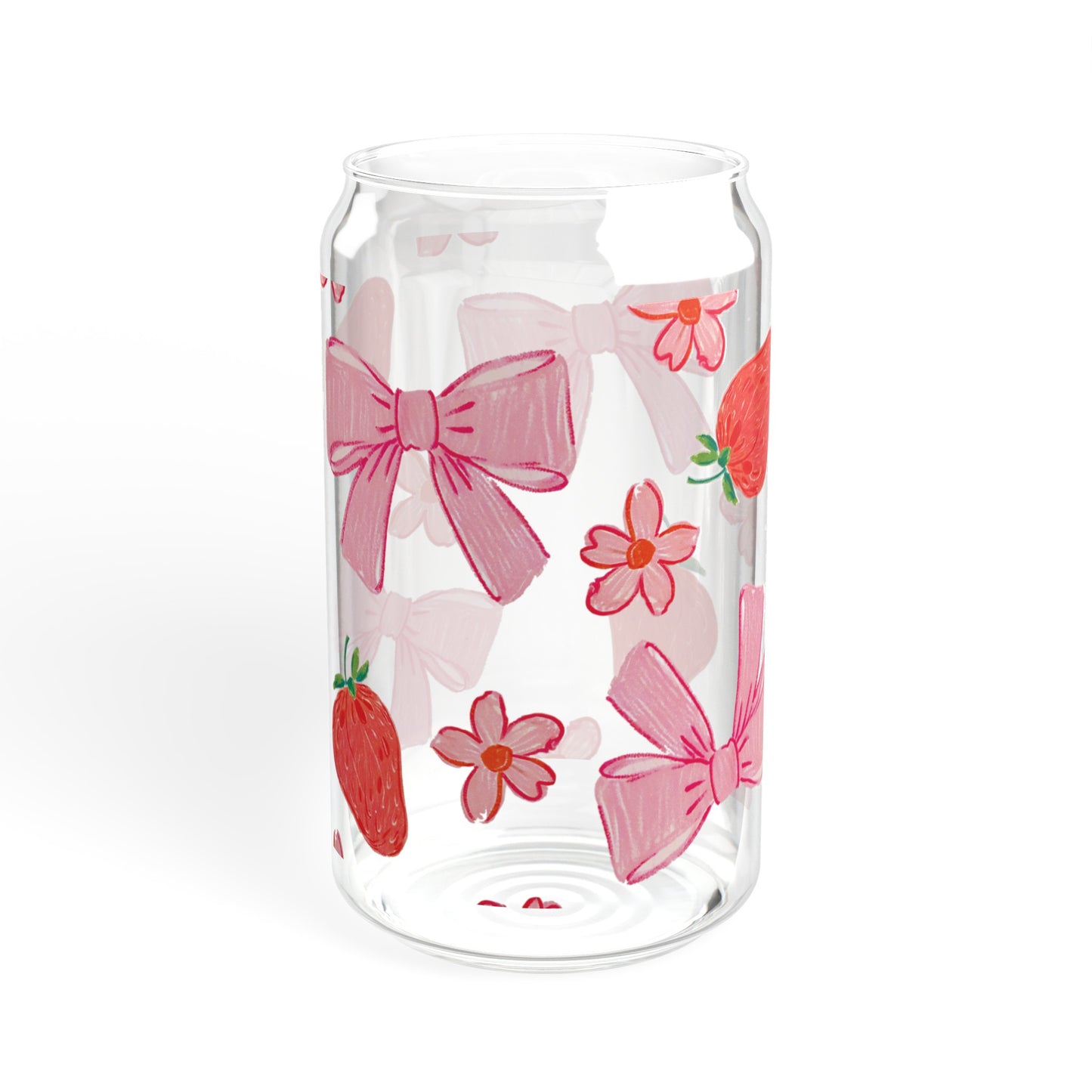 Vintage-Inspired Glass Cup featuring Delightful Strawberries, Flowers, and Bows Design