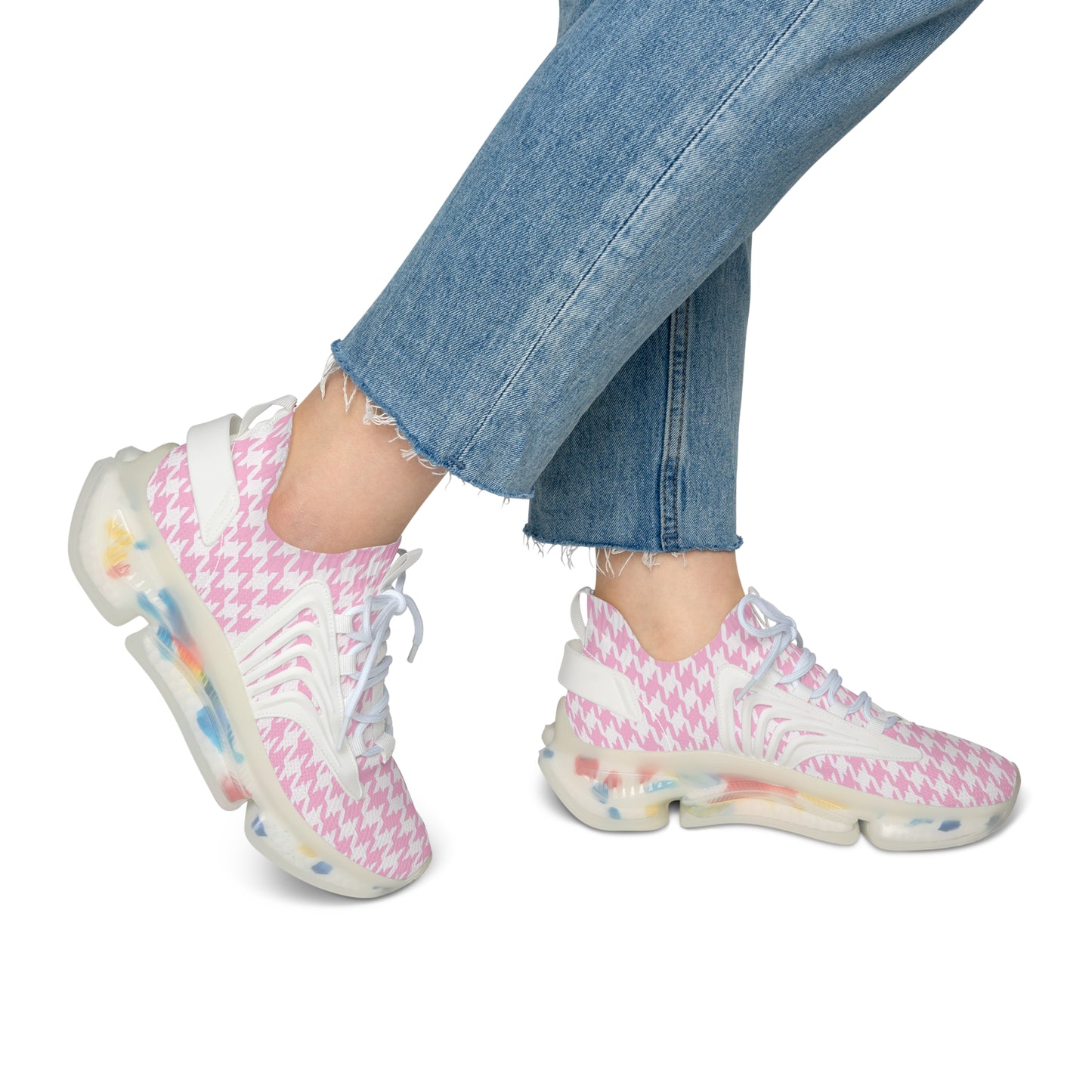 Pink Houndstooth Print Chic Sneaker Shoes - Stylish Women's Footwear