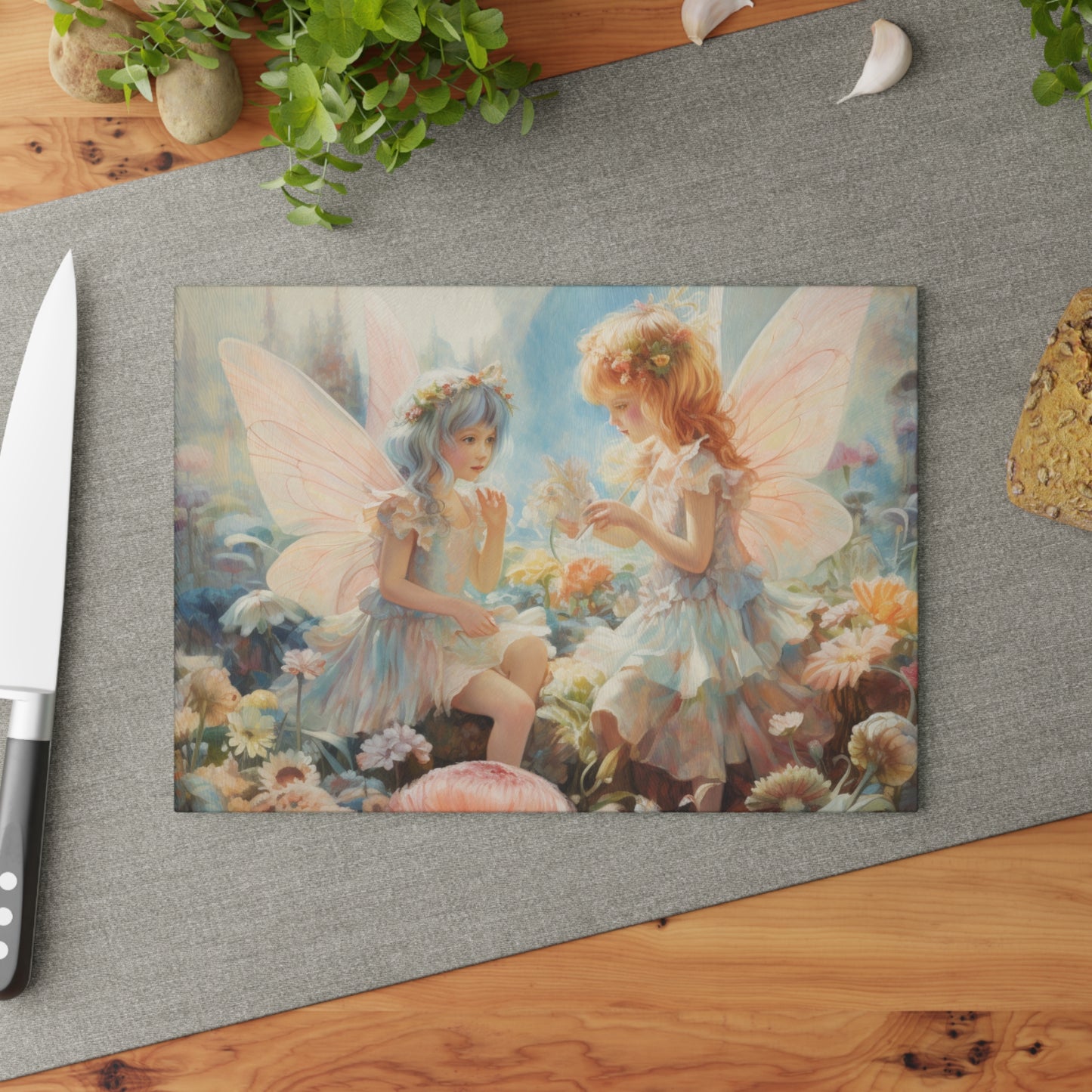 Enchanting Fairies in the Garden Glass Cutting Board - Functional Kitchen Decor