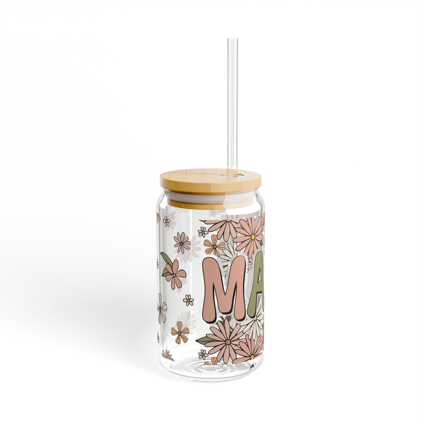 Boho Retro Floral Mama Glass Can Cup - Eco-Friendly Tumbler for the Stylish Mom