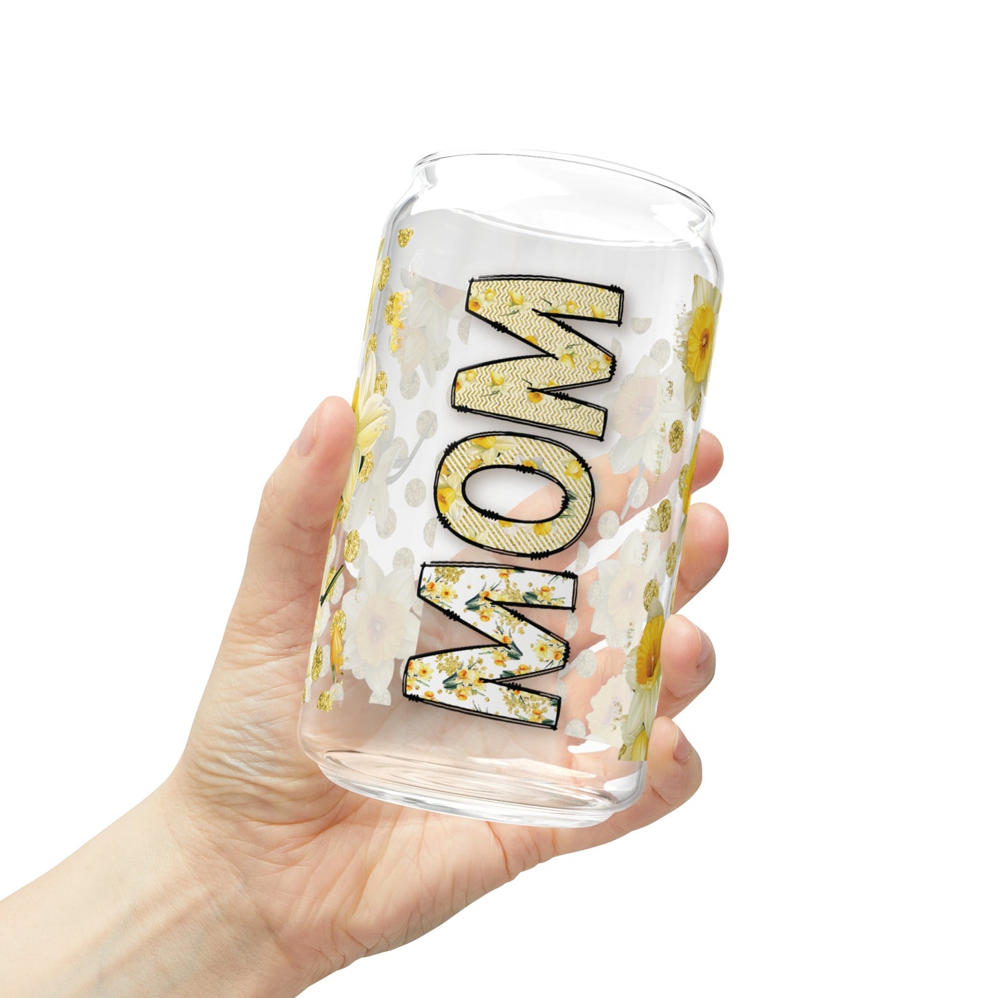 Colorful Mom Floral Glass Cup - Personalized Mother's Day Gift