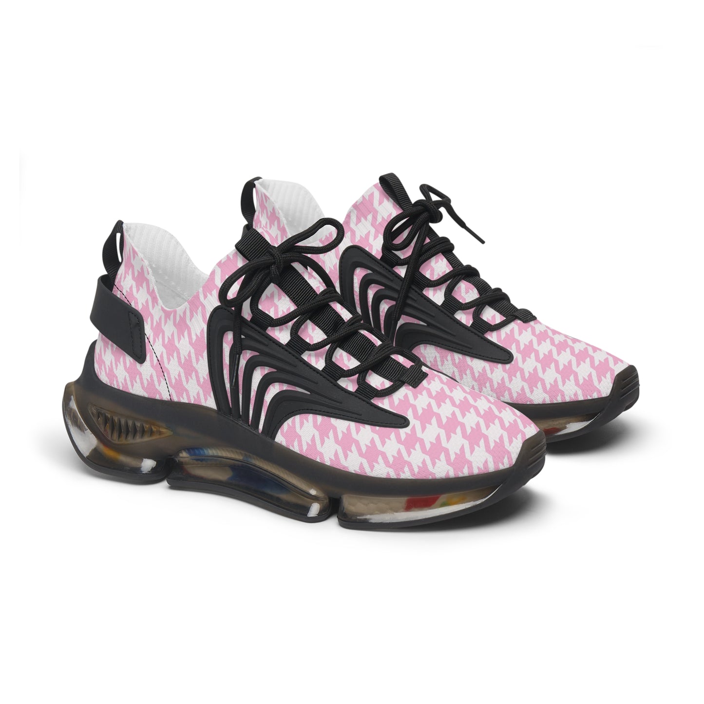 Pink Houndstooth Print Chic Sneaker Shoes - Stylish Women's Footwear