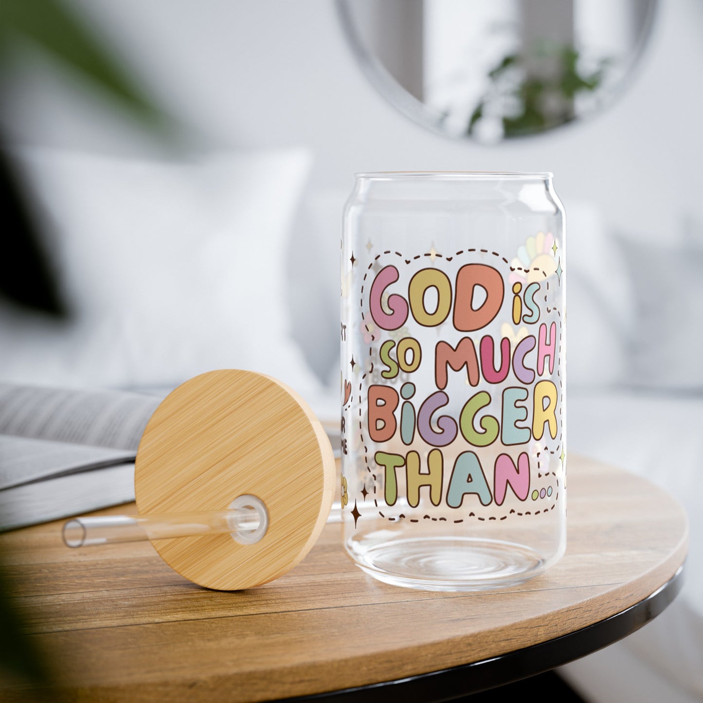 Inspirational God Is So Much Bigger Glass Can Cup - Unique Gift Idea