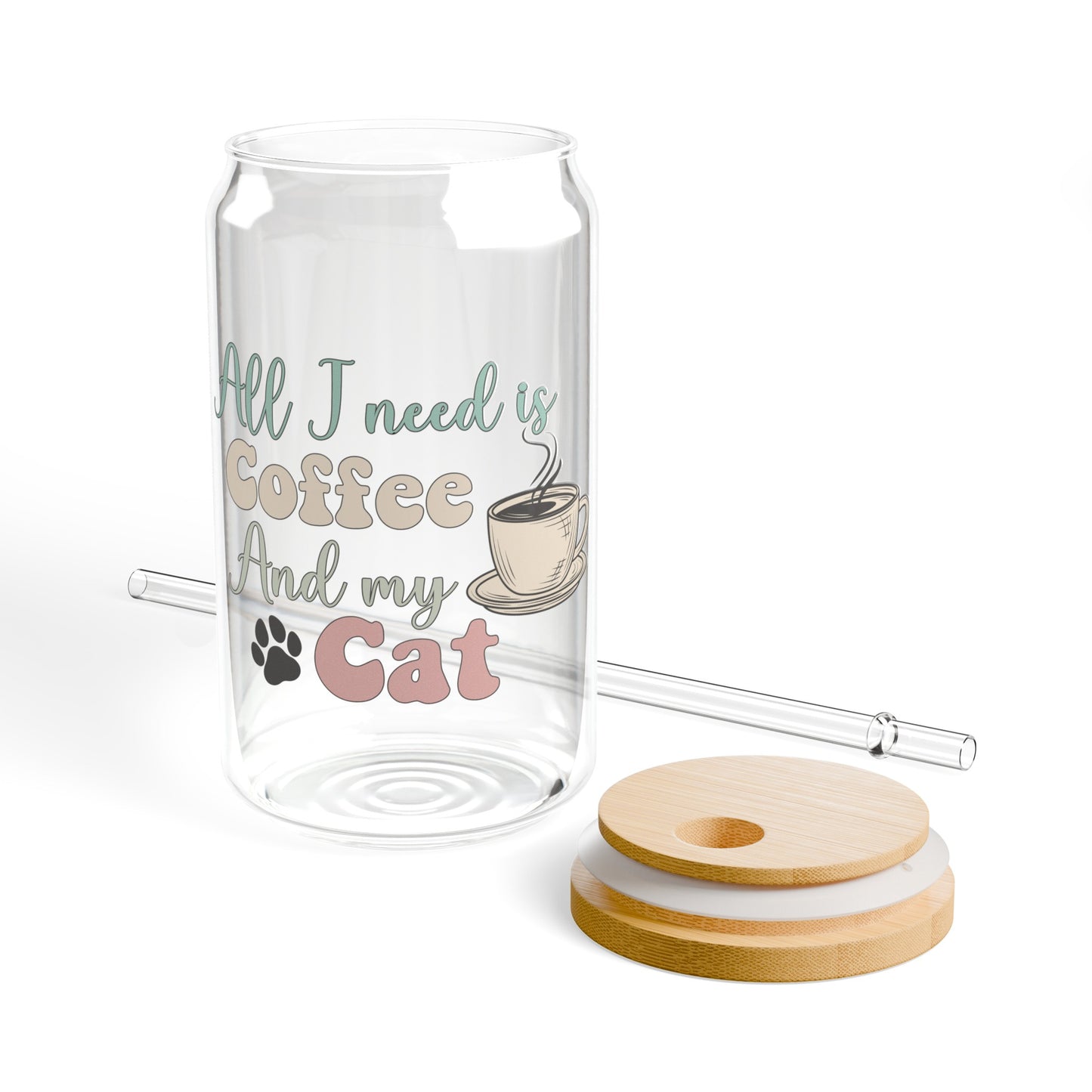 Cat Lover's Glass Can Cup - All I Need Is Coffee And My Cat - Funny Cat Gift