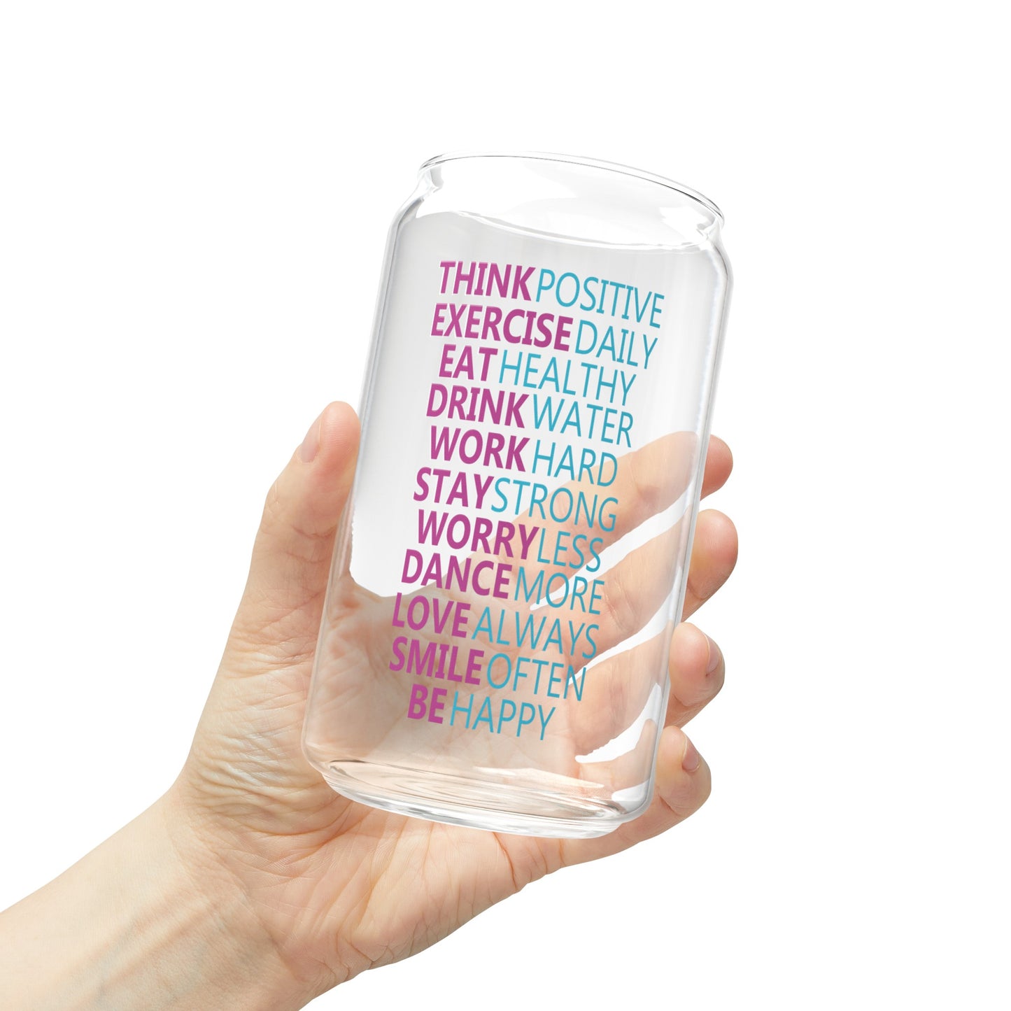 Think Positive Inspirational Glass Can Cup - Motivational Drinkware for Daily Encouragement