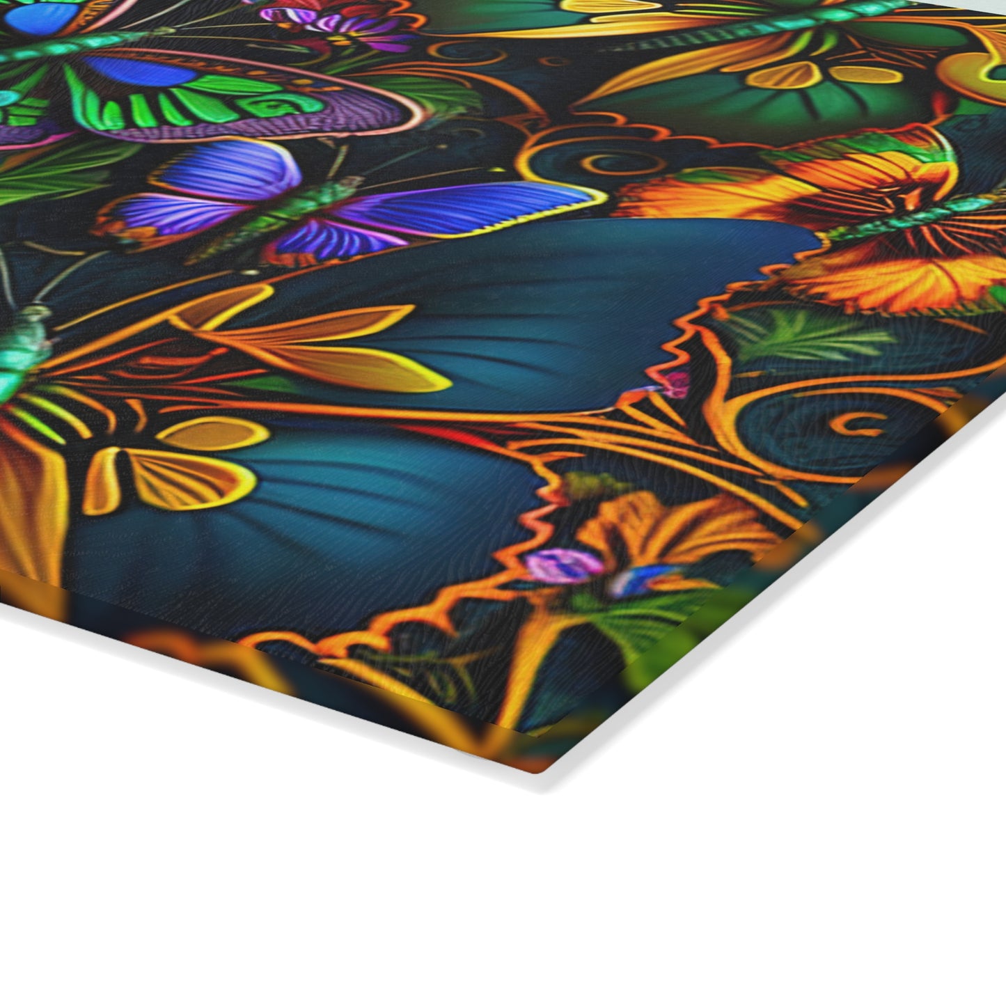 Vibrant Neon Butterflies Glass Cutting Board - Artistic Touches for Cooking and Serving