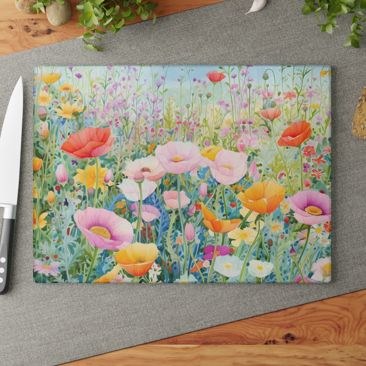 Floral Meadow Glass Cutting Board