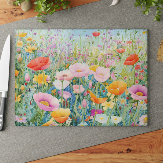 Floral Meadow Glass Cutting Board