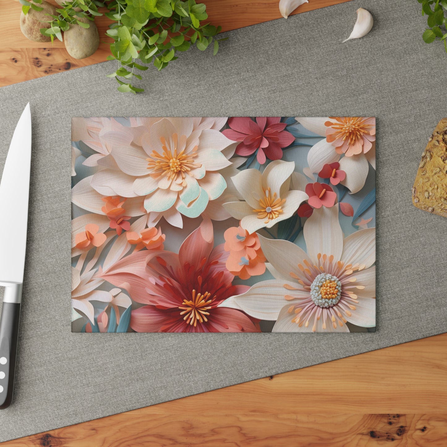 Stylish and Practical: Floral Glass Cutting Board - Add Some Flower Power to Your Cooking Space