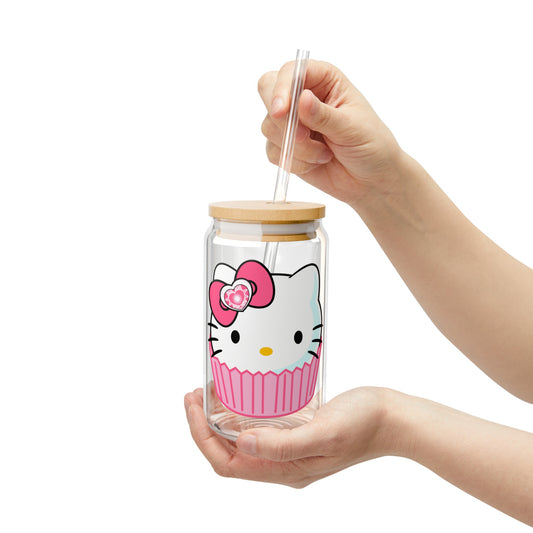 Hello Kitty Cupcake Glass Can Cup - Kawaii Tea Time Essential