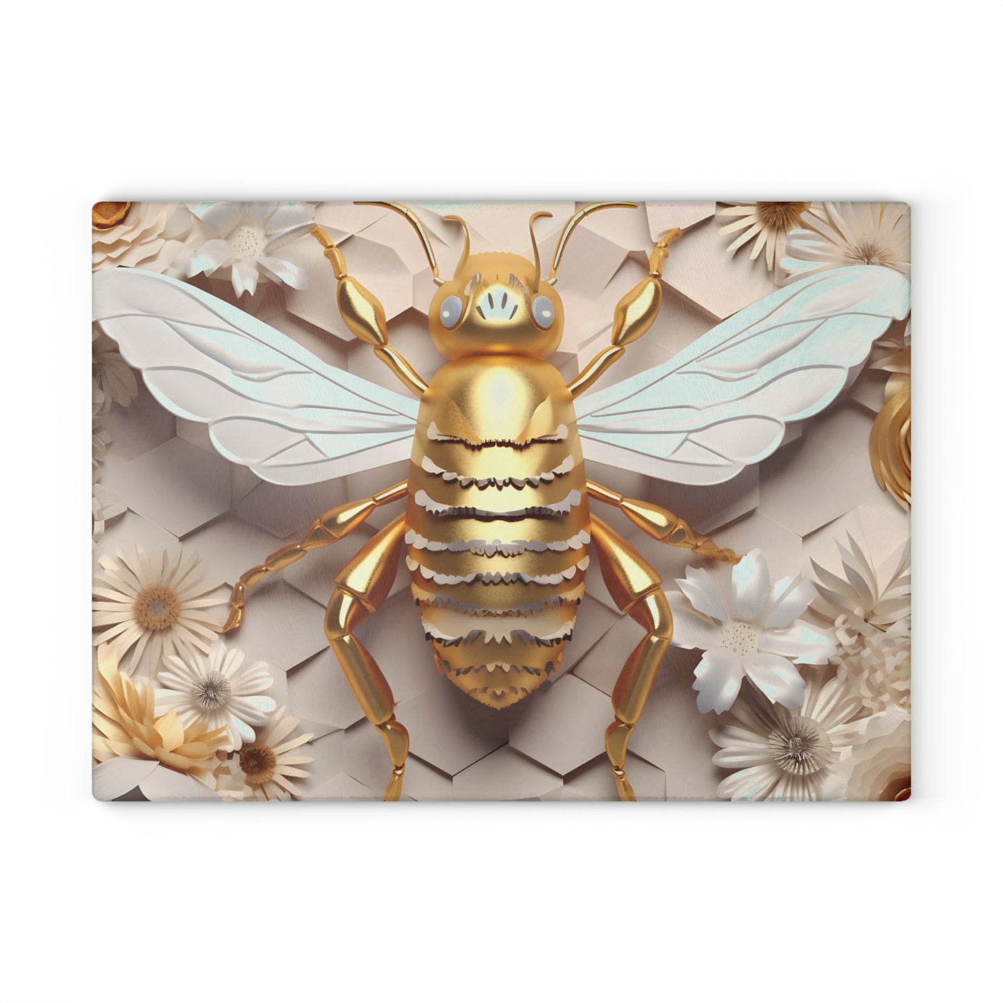 3D Golden Bee Glass Cutting Board