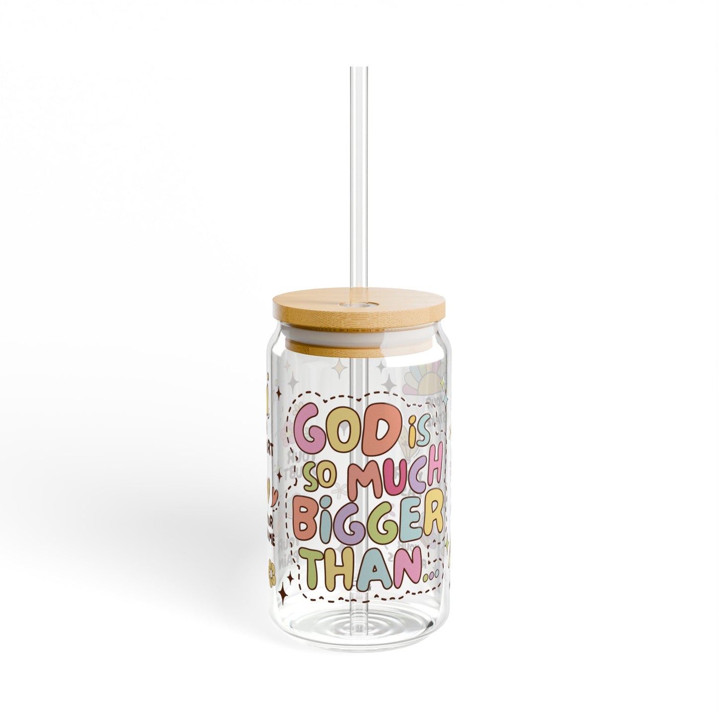 Inspirational God Is So Much Bigger Glass Can Cup - Unique Gift Idea