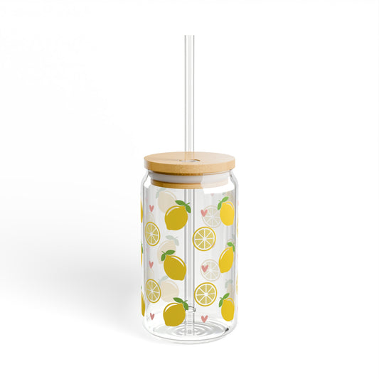 Citrus Twist: Lemons Print Glass Can Cups