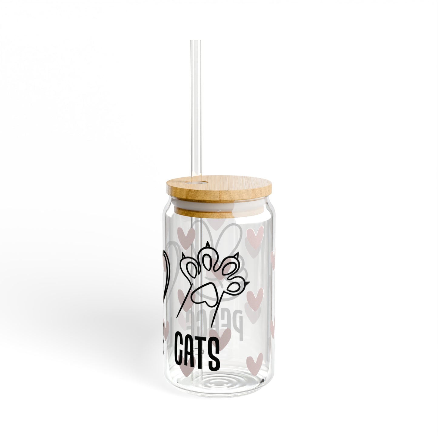 Peace Love Cats Glass Can Cup - Fun Feline Drinkware for Cat Owners