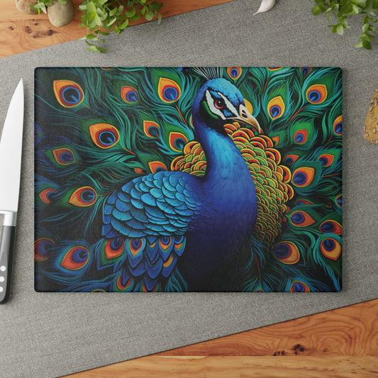 Stunning Peacock Glass Cutting Board - Unique Kitchen Decor