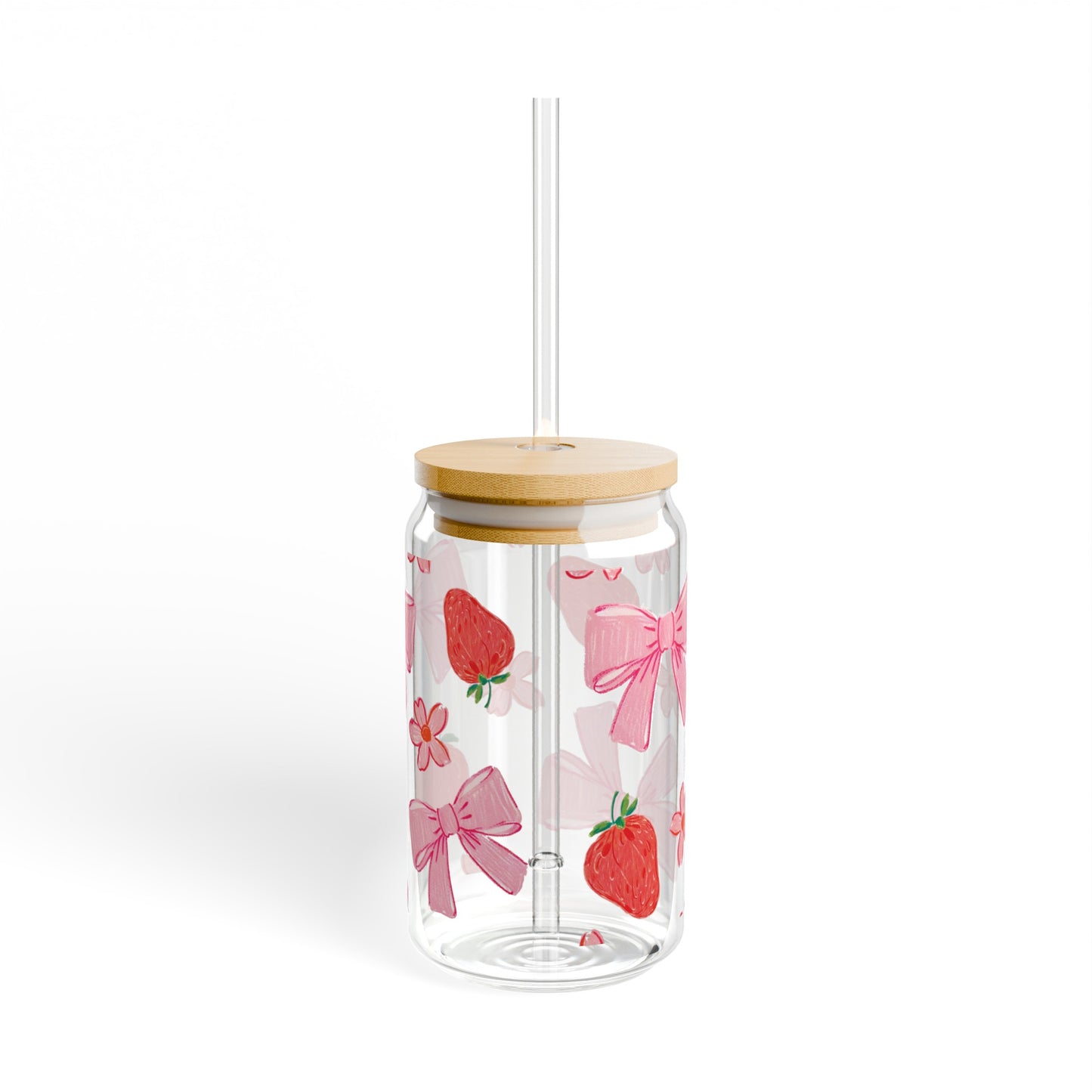 Vintage-Inspired Glass Cup featuring Delightful Strawberries, Flowers, and Bows Design