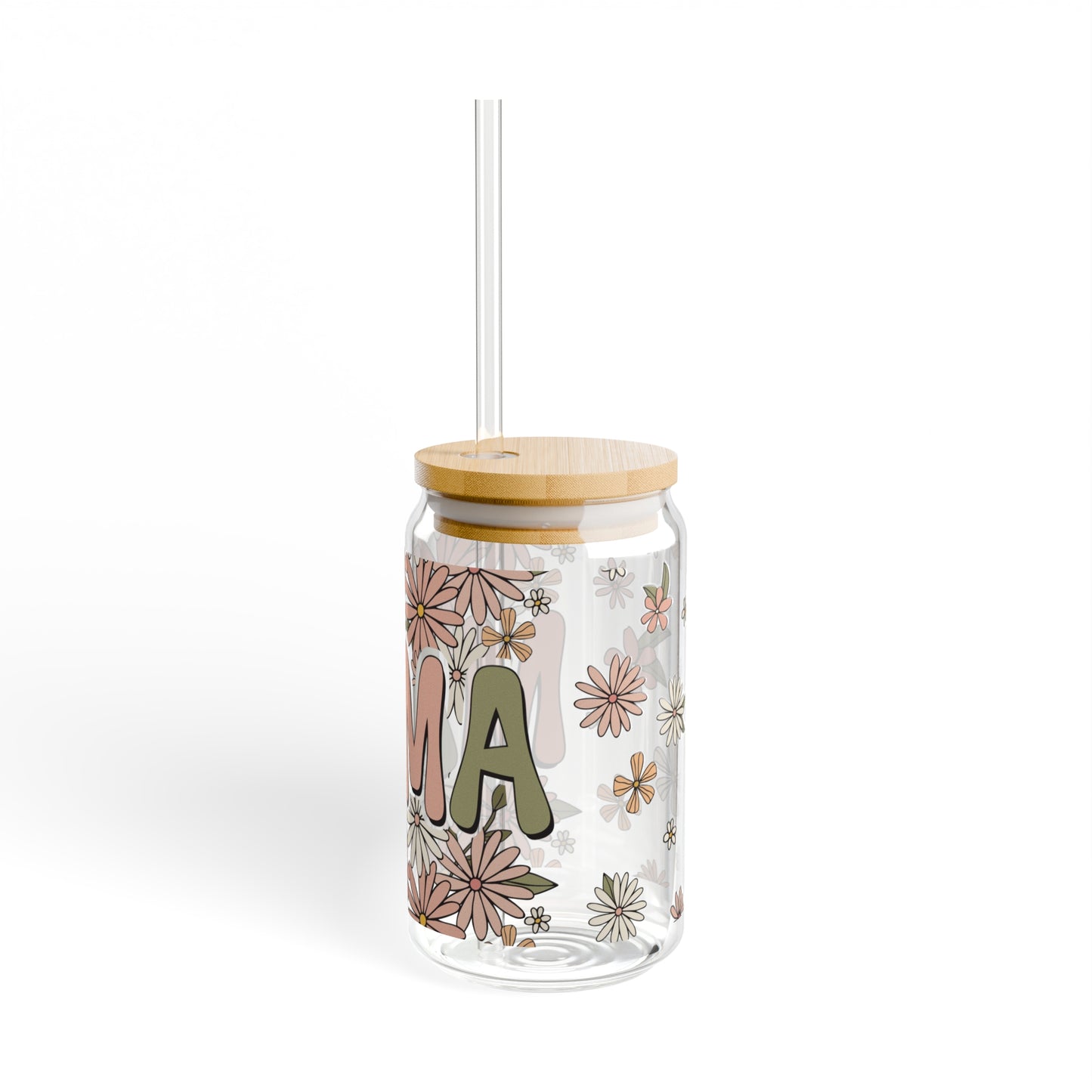 Boho Retro Floral Mama Glass Can Cup - Eco-Friendly Tumbler for the Stylish Mom