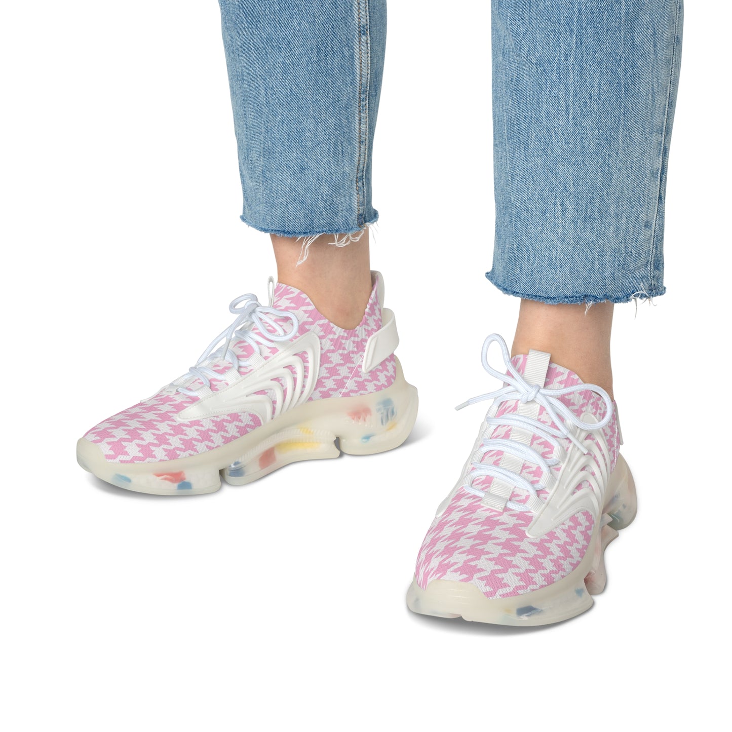 Pink Houndstooth Print Chic Sneaker Shoes - Stylish Women's Footwear