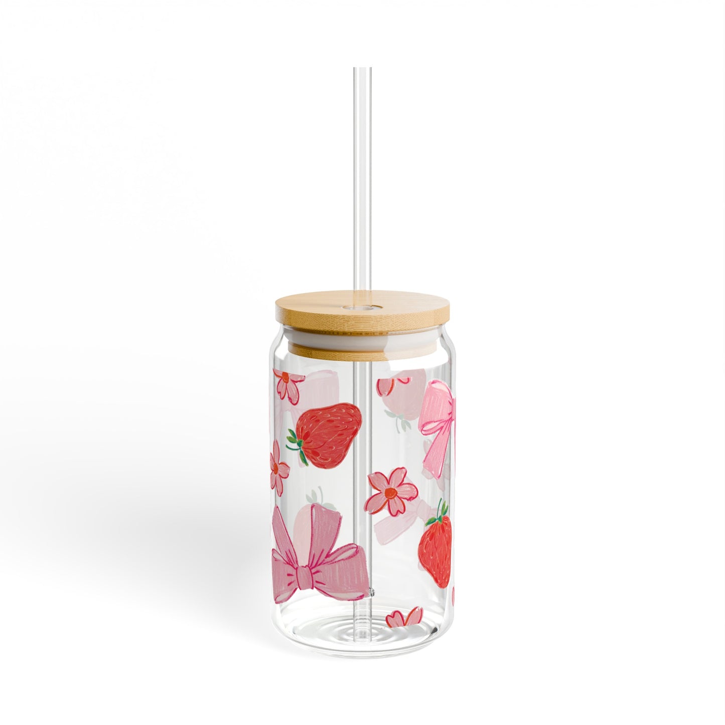 Vintage-Inspired Glass Cup featuring Delightful Strawberries, Flowers, and Bows Design