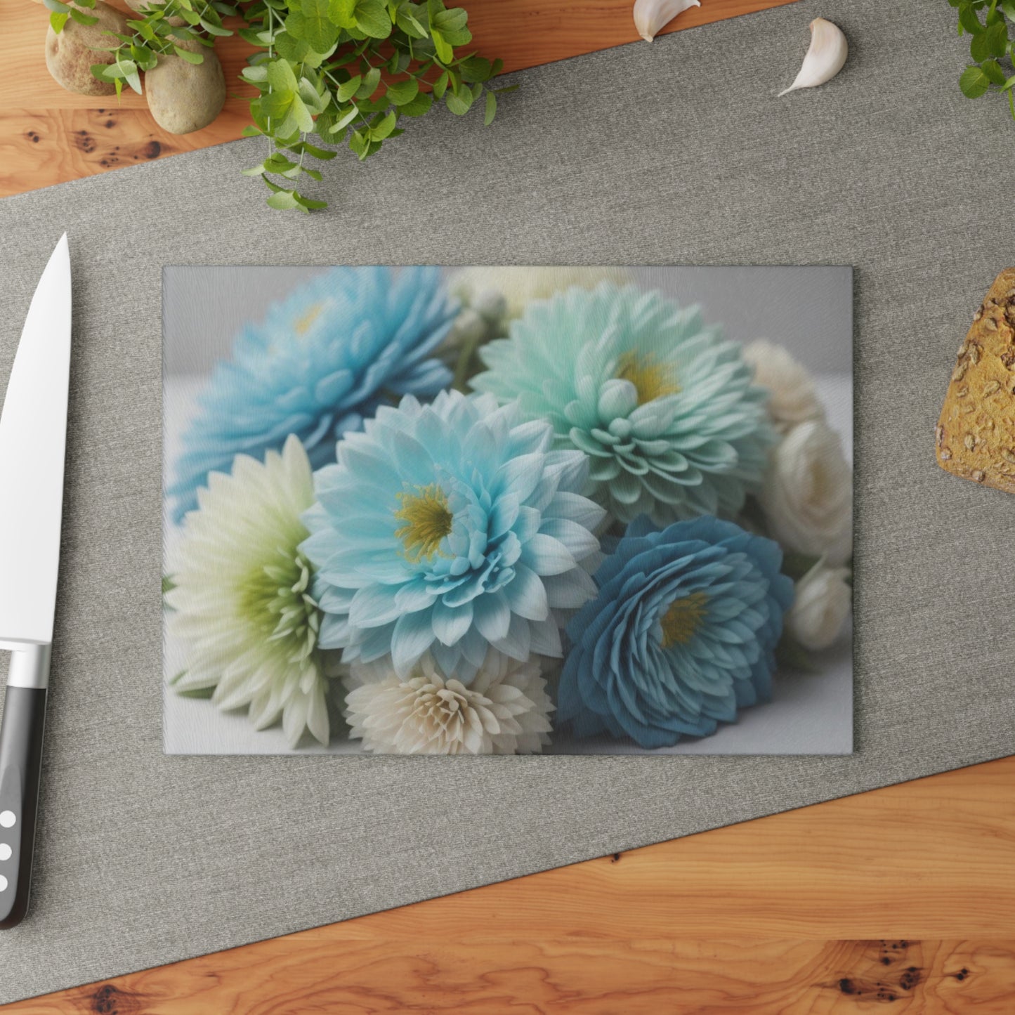 Pastel Blue Flowers Glass Cutting Board