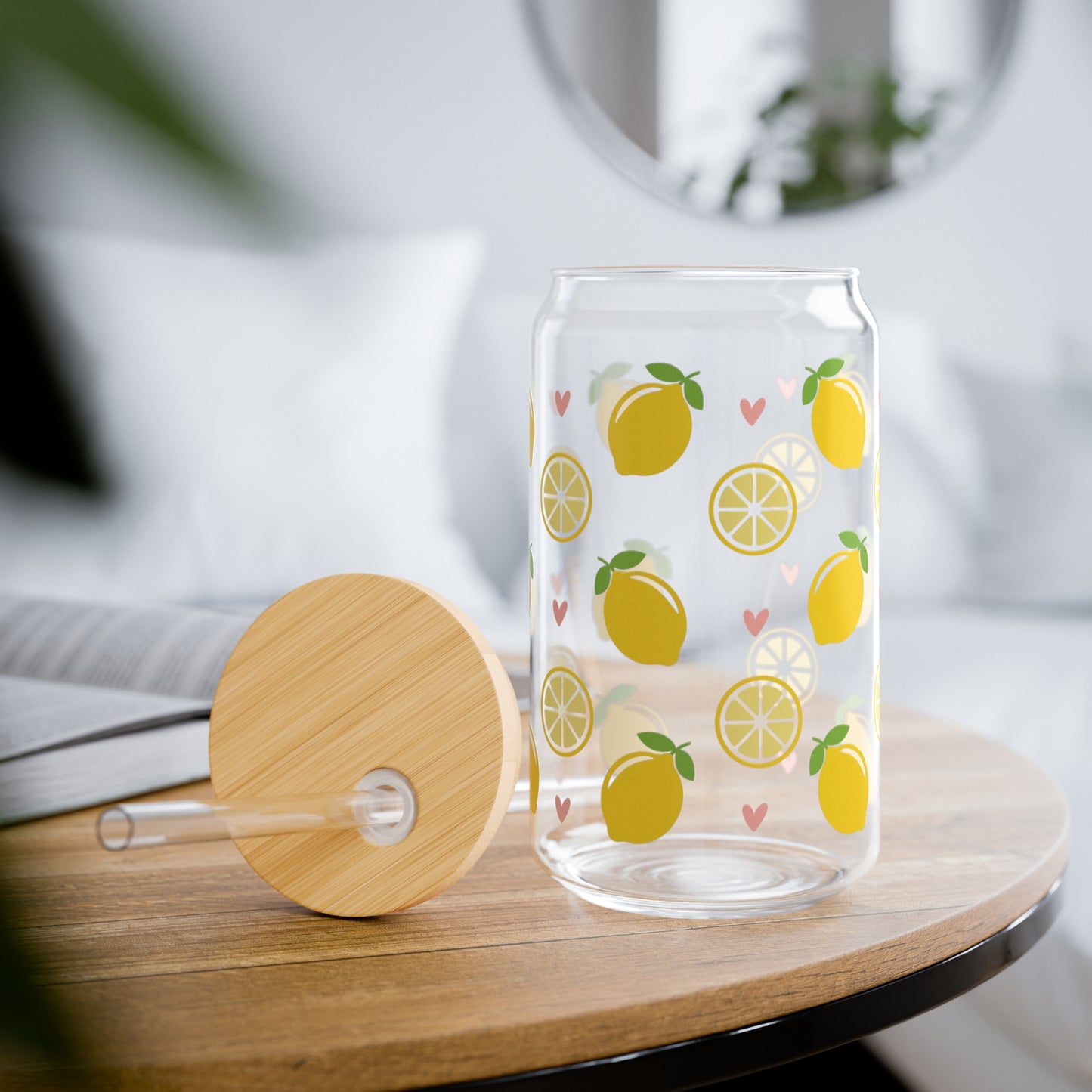 Citrus Twist: Lemons Print Glass Can Cups