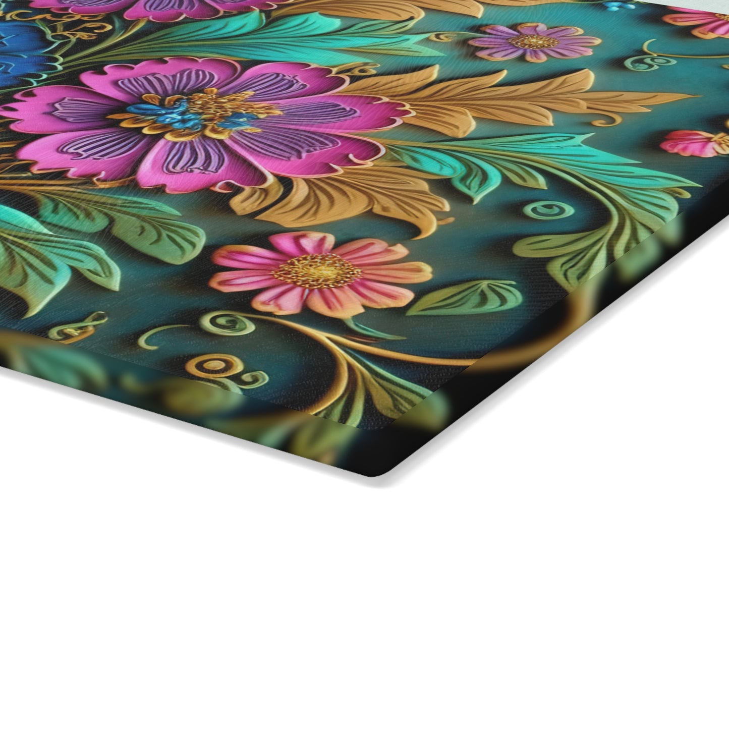 Elegant Glass Cutting Board with 3D Floral Designs - Practical and Beautiful