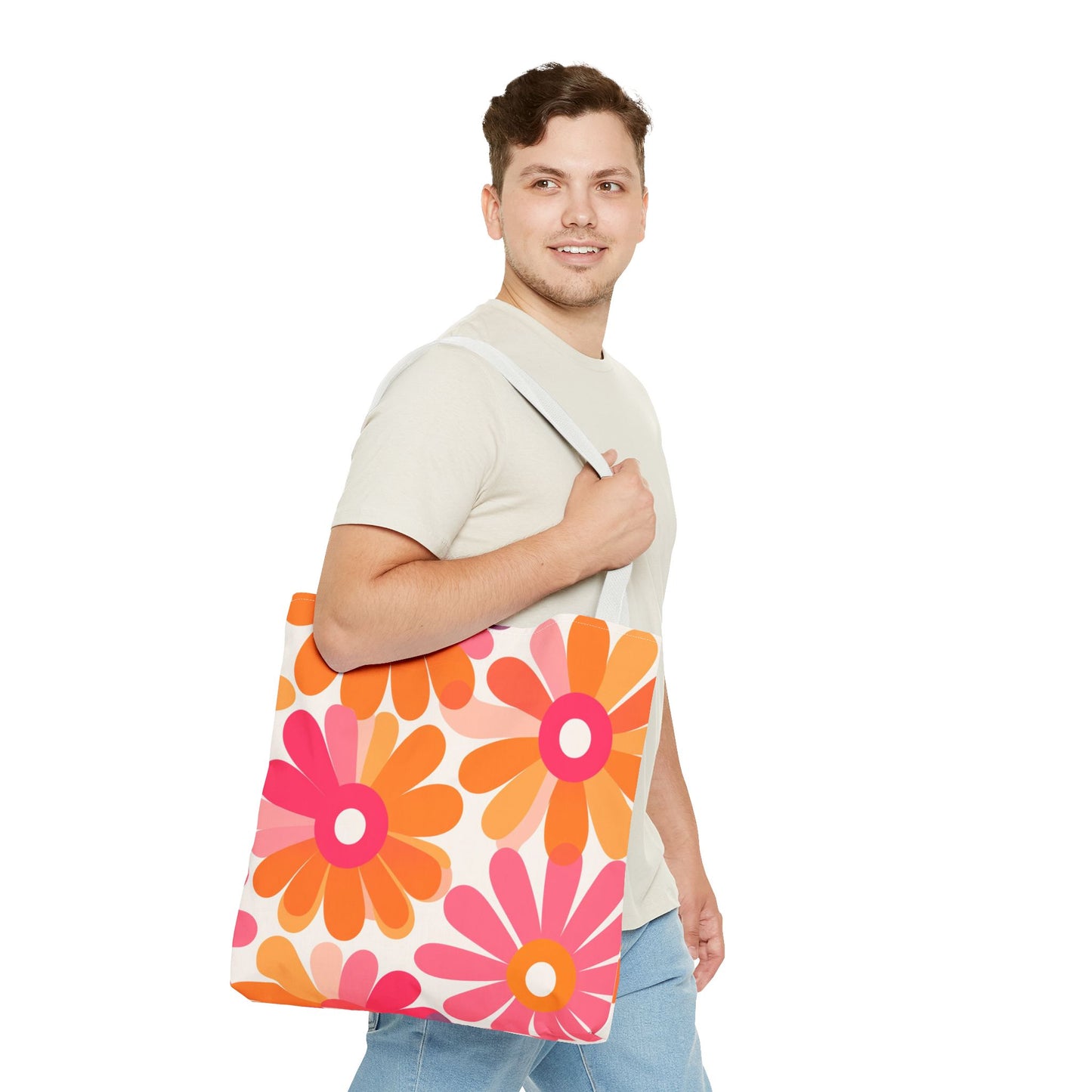 Stylish Retro Flowers Tote Bag Chic Design