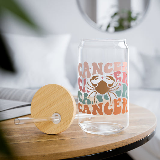 Retro Glass Can Cup with Cancer Zodiac Sign - Unique Astrological Gift