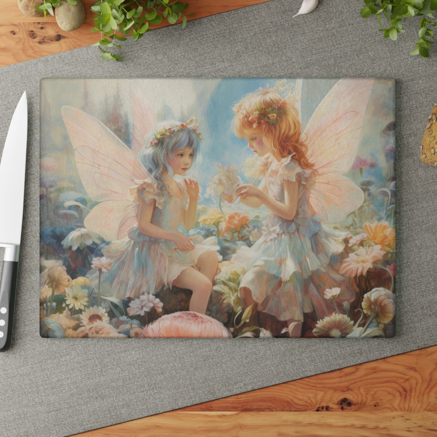 Enchanting Fairies in the Garden Glass Cutting Board - Functional Kitchen Decor