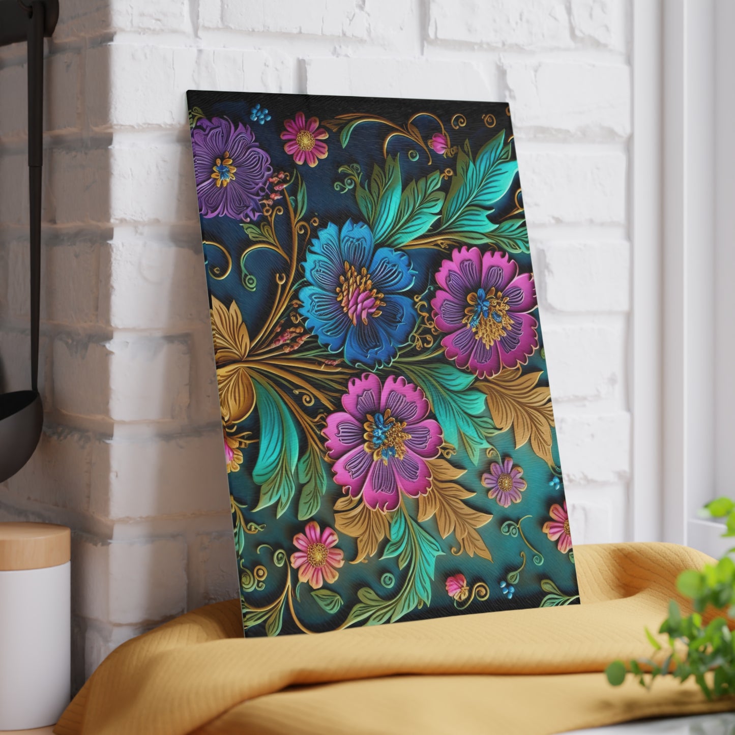 Elegant Glass Cutting Board with 3D Floral Designs - Practical and Beautiful