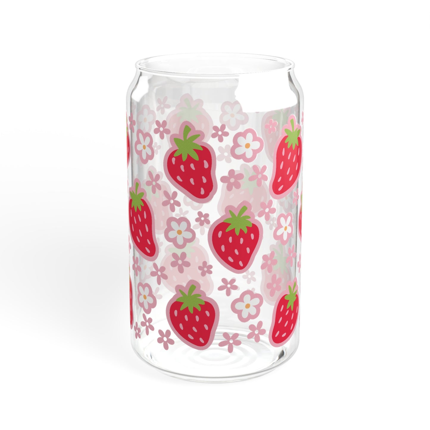 Vintage-Inspired Glass Cup with Strawberries and Flowers Design