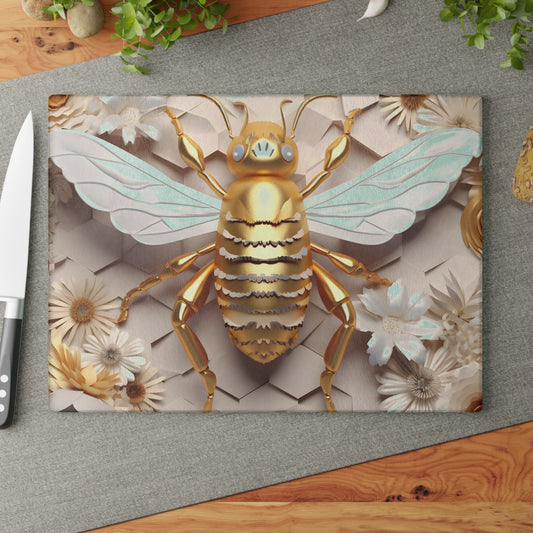 3D Golden Bee Glass Cutting Board