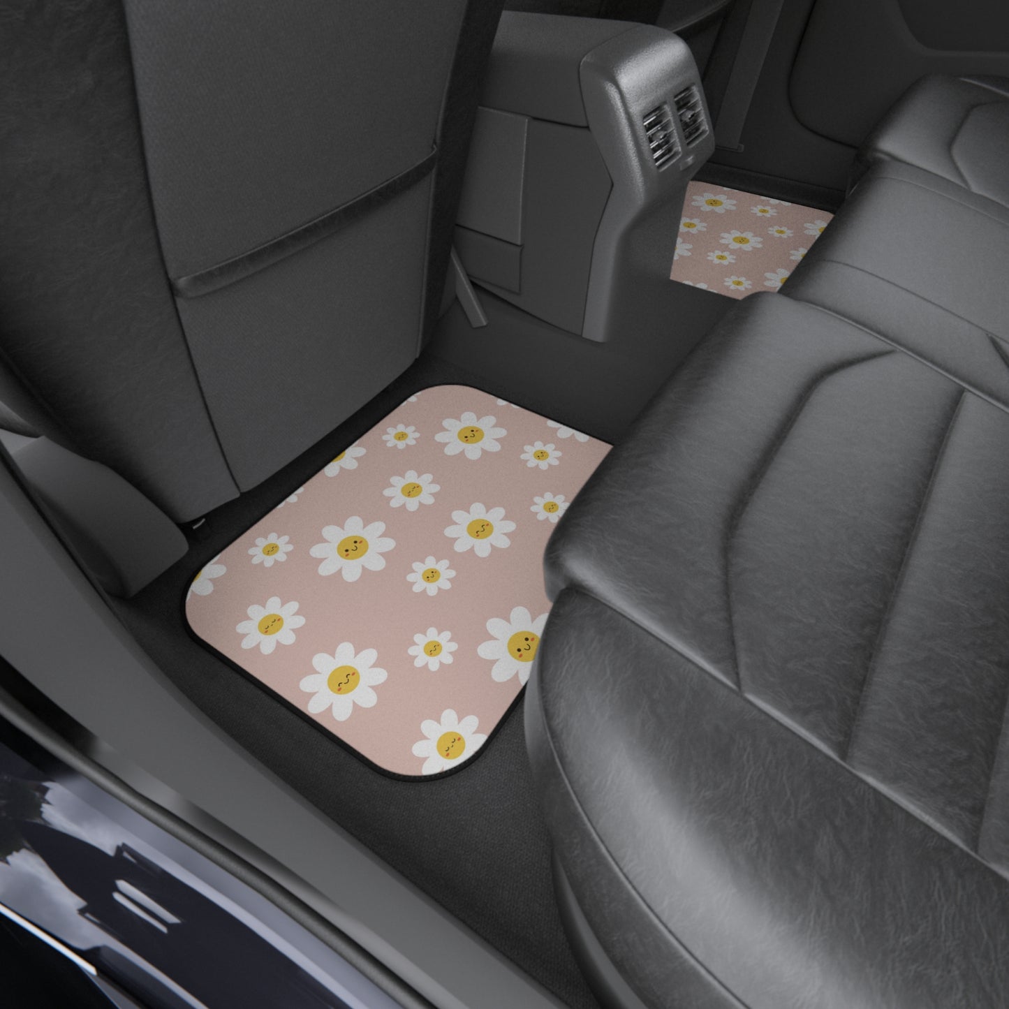 Drive in Style: Retro Car Floor Mat Set - Smiley Daisy Pattern, 4-Piece