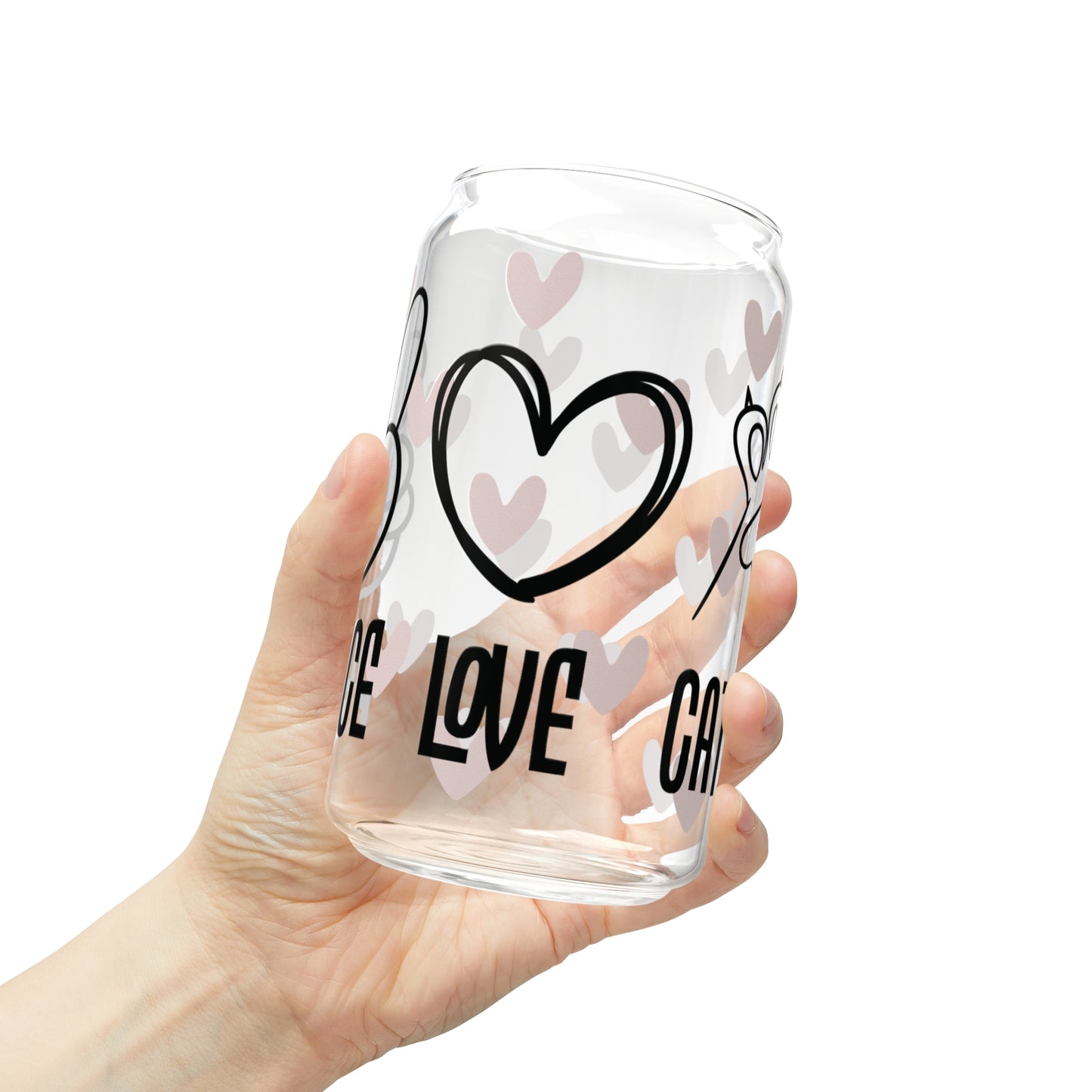 Peace Love Cats Glass Can Cup - Fun Feline Drinkware for Cat Owners