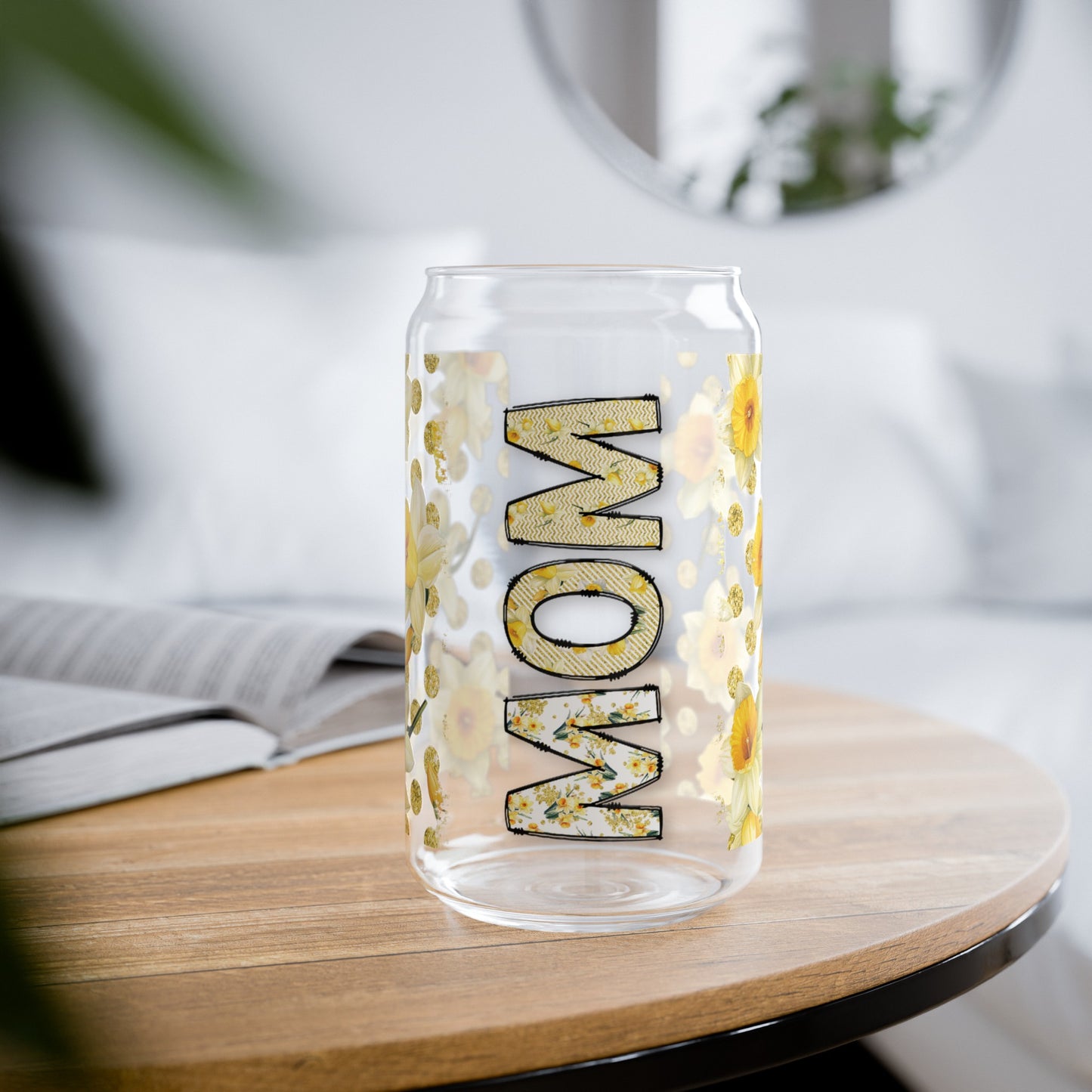 Colorful Mom Floral Glass Cup - Personalized Mother's Day Gift