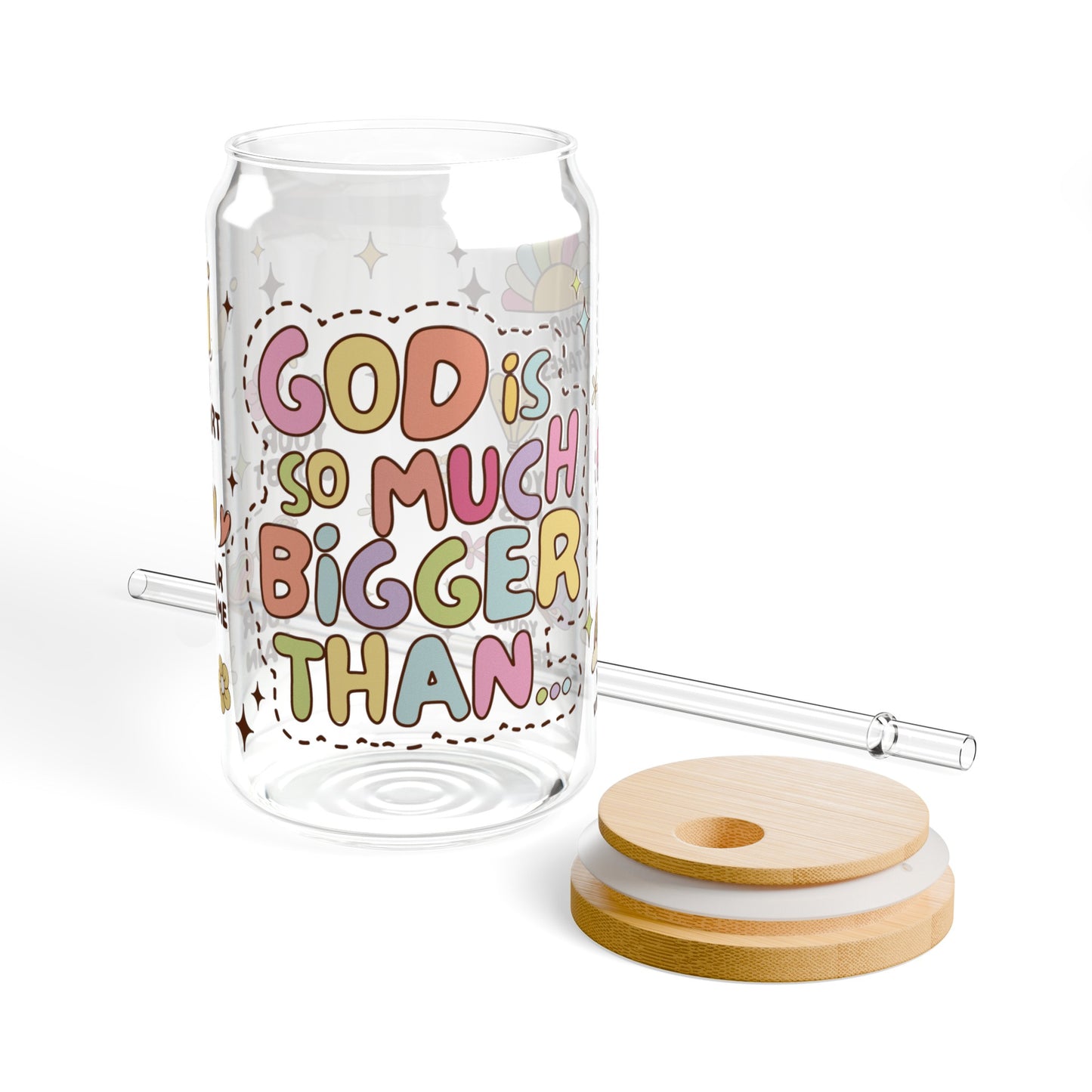 Inspirational God Is So Much Bigger Glass Can Cup - Unique Gift Idea