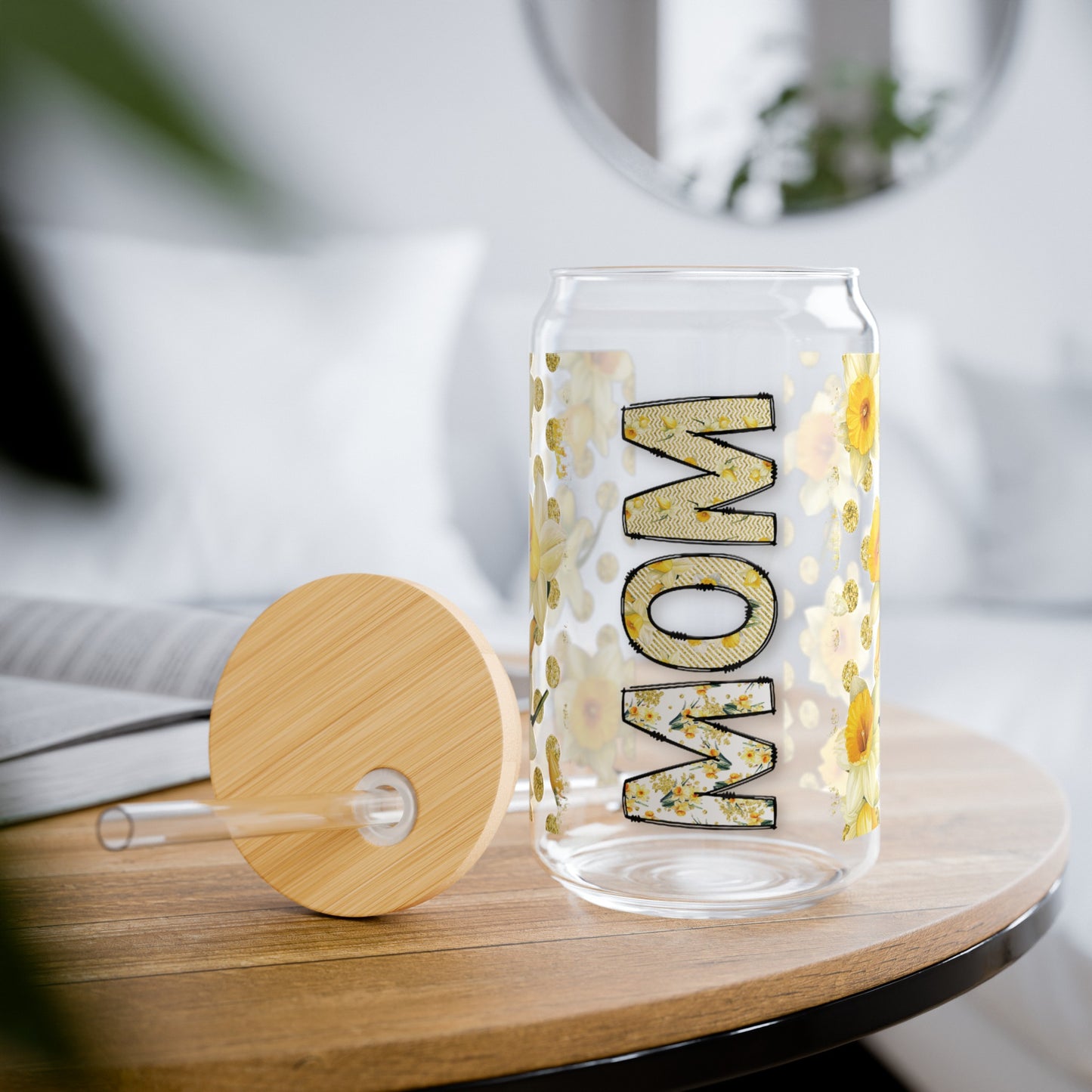 Colorful Mom Floral Glass Cup - Personalized Mother's Day Gift