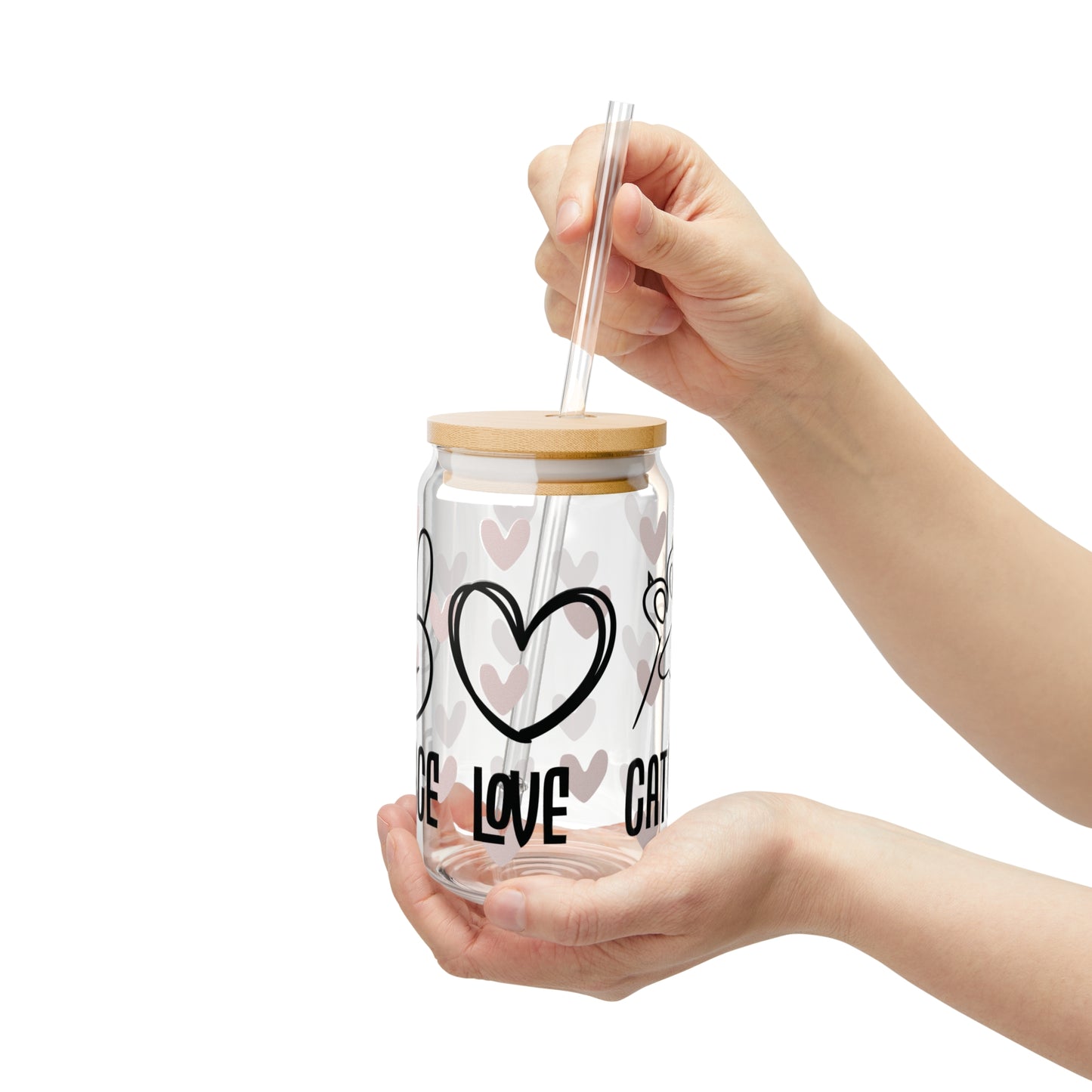 Peace Love Cats Glass Can Cup - Fun Feline Drinkware for Cat Owners