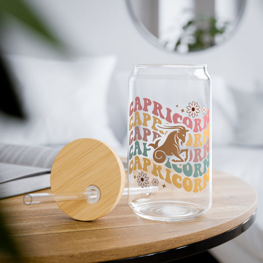 Vintage Style Capricorn Glass Can Cup - Unique Astrology Gift Idea