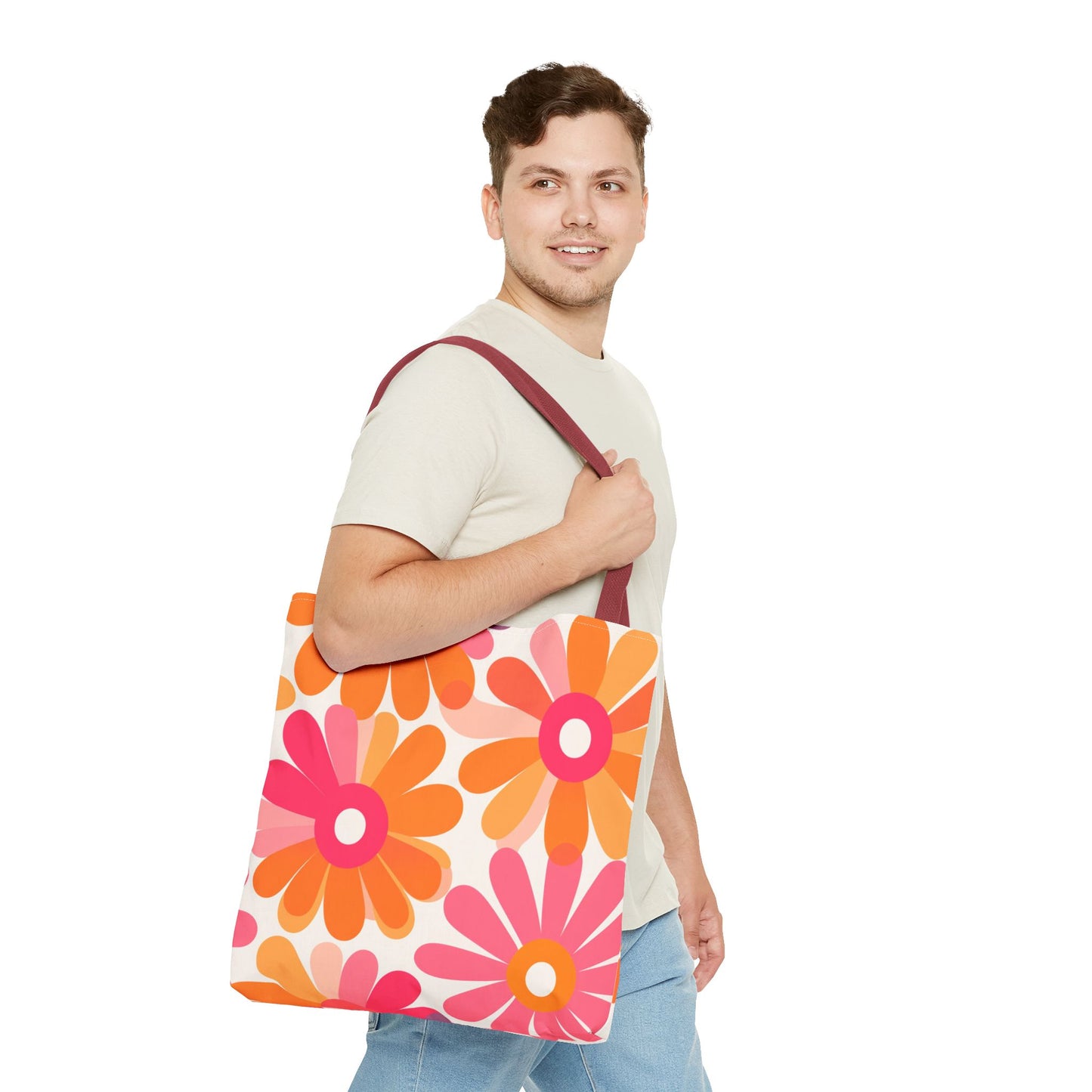 Stylish Retro Flowers Tote Bag Chic Design