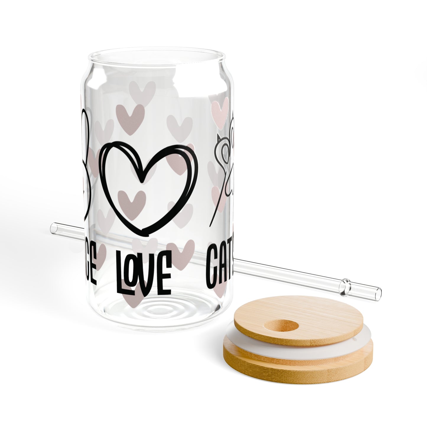 Peace Love Cats Glass Can Cup - Fun Feline Drinkware for Cat Owners